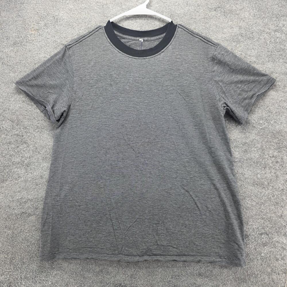 Lululemon Shirt Mens M Gray Short Sleeve Crewneck Striped Jersey Lightweight